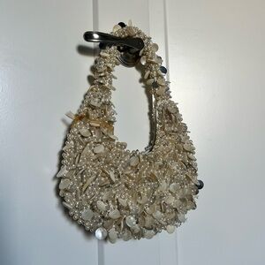 Beaded Cream Shell Shoulder Bag